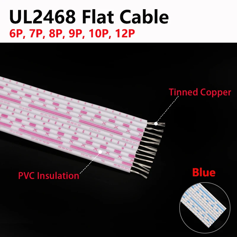

2/5/10M UL2468 Flat Ribbon Cable 24 26AWG Core 6 7 8 9 10 12 Pins 300V Flexible Extended Power Connect Cable PVC Flat Wire