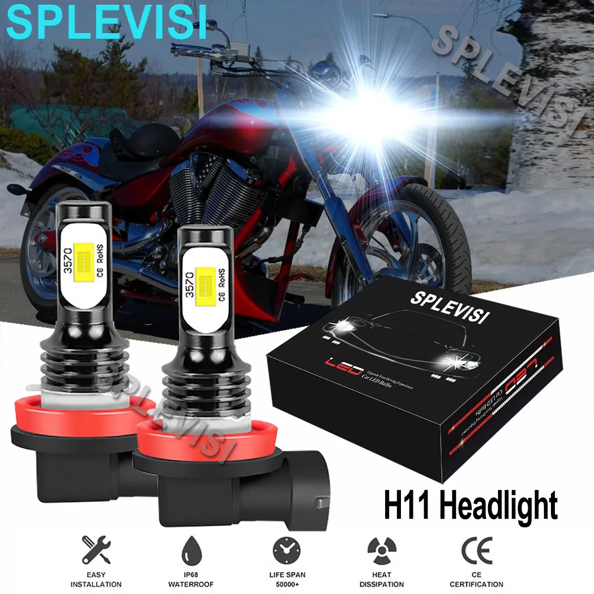 

2x H9 H11 LED Headlight 6000K Pure White Bulbs Kit For Victory Cross Country 2010 2011 2012 2013 2014 2015