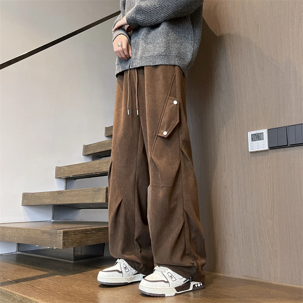 Spring And Summer Men's 2025 New Thin Solid Color Corduroy Work Pants Fashion Loose And Versatile Straight Casual Pants