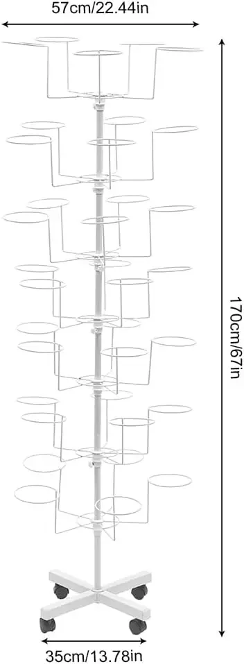7 Tier Hat Rack, 35 Cap Rotating Organizer with Adjustable Height, Heavy Duty Iron Hat Display Stand for Home & Retail Store