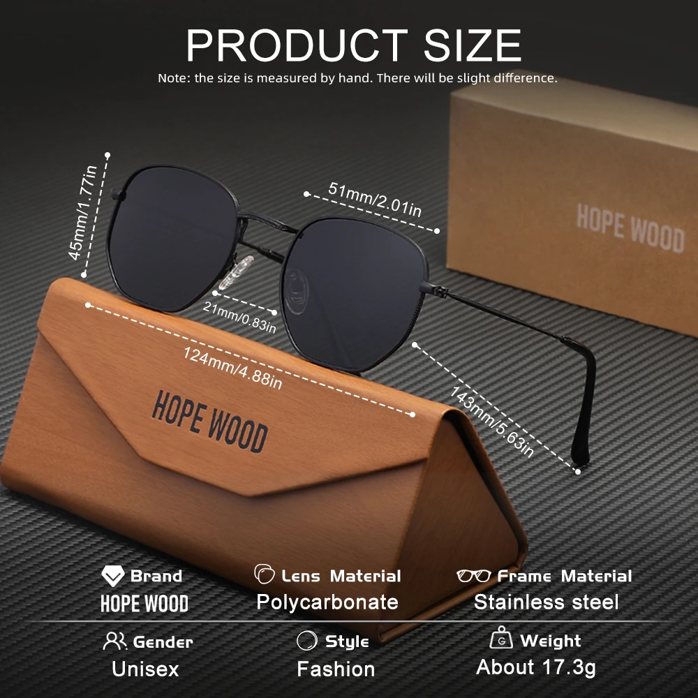 HOPEWOOD خمر النظارات الشمسية إطار دائري الاستقطاب UV400 نظارات للرجال النساء المشي الصيد الترفيه نظارات