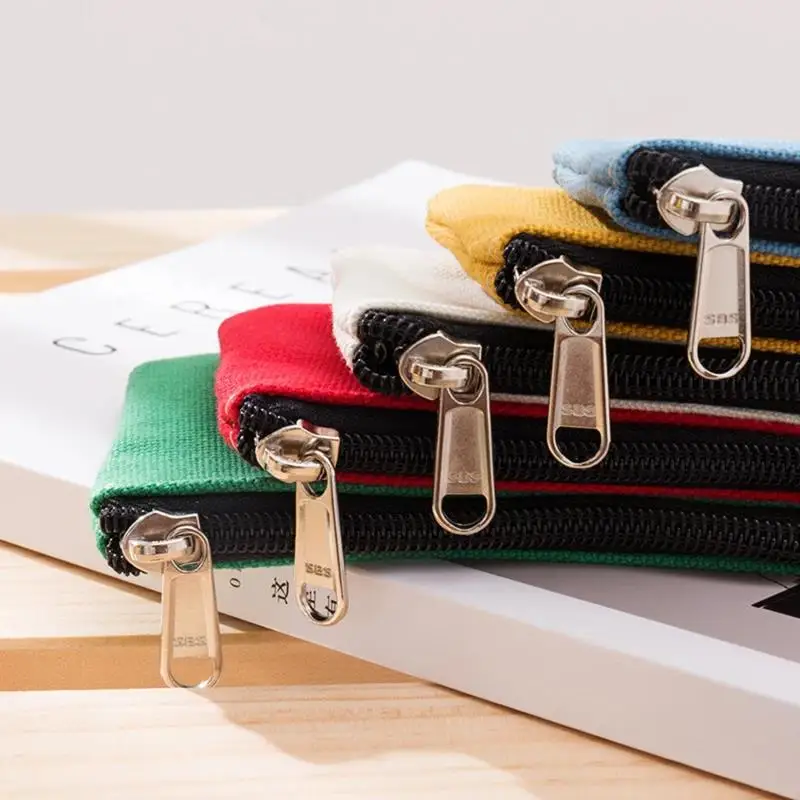 New DIY Plain Canvas Cotton Bag Pure Zipper Coin Key Money Pocket Women Men Hand-held Purse Small Wallet Kid
