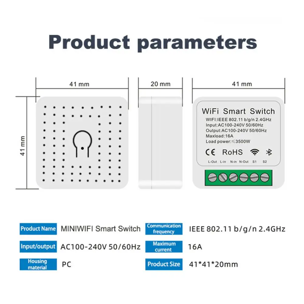 Aubess eWeLink Wifi 16A MINI Smart Switch Support 2-way Control Timer Switch Smart Home Automation Work With Alexa Google Home