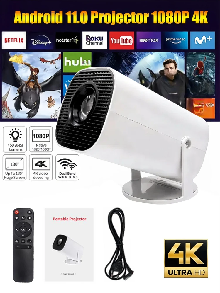 Projektor PRO 4K Android 11 Dual Wifi6 260ANSI Allwinner H713 BT5.0 1080P 1280*720P Kino domowe Projektor zewnętrzny