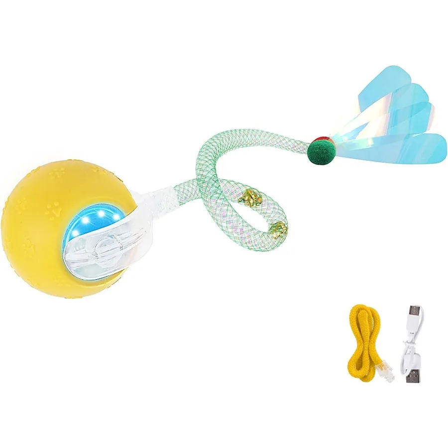 

Upgraded Interactive Cat Toy cat Toys for Indoor Cats Automatic Kitten Ball with Mesh Elastic Tail Moving Cat Toy for Bored Ind