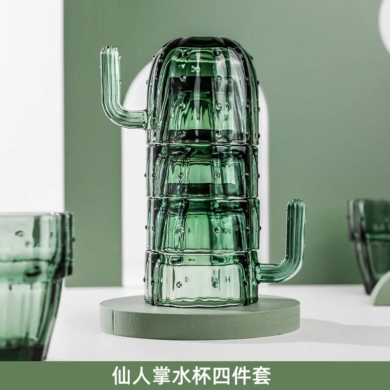 Green Cactus Glass Mug Set Stackable Cup Water Cups Afternoon Teacup Fruit Drinkware Drink Juice