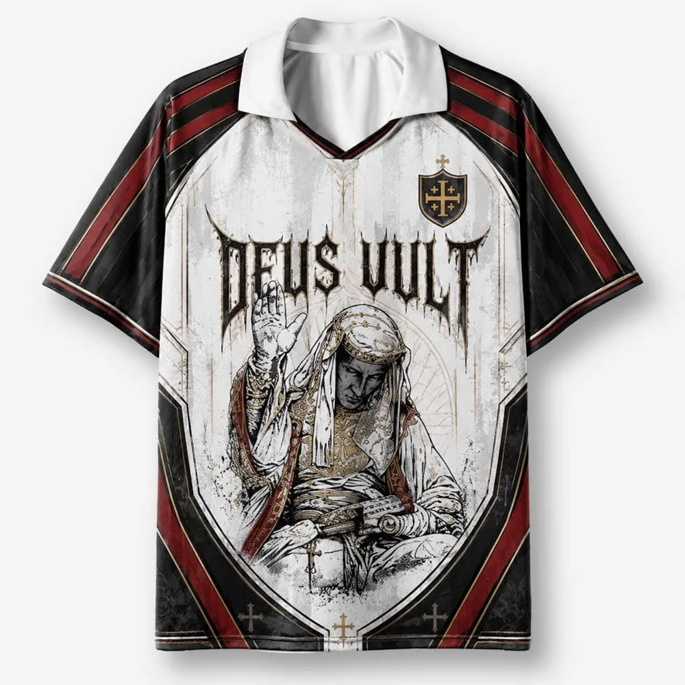 2026 New Lapel Polo Short Sleeved Shirt Retro Christian Cross Religious Pattern Printed T-shirt Fitness Training T-shirt