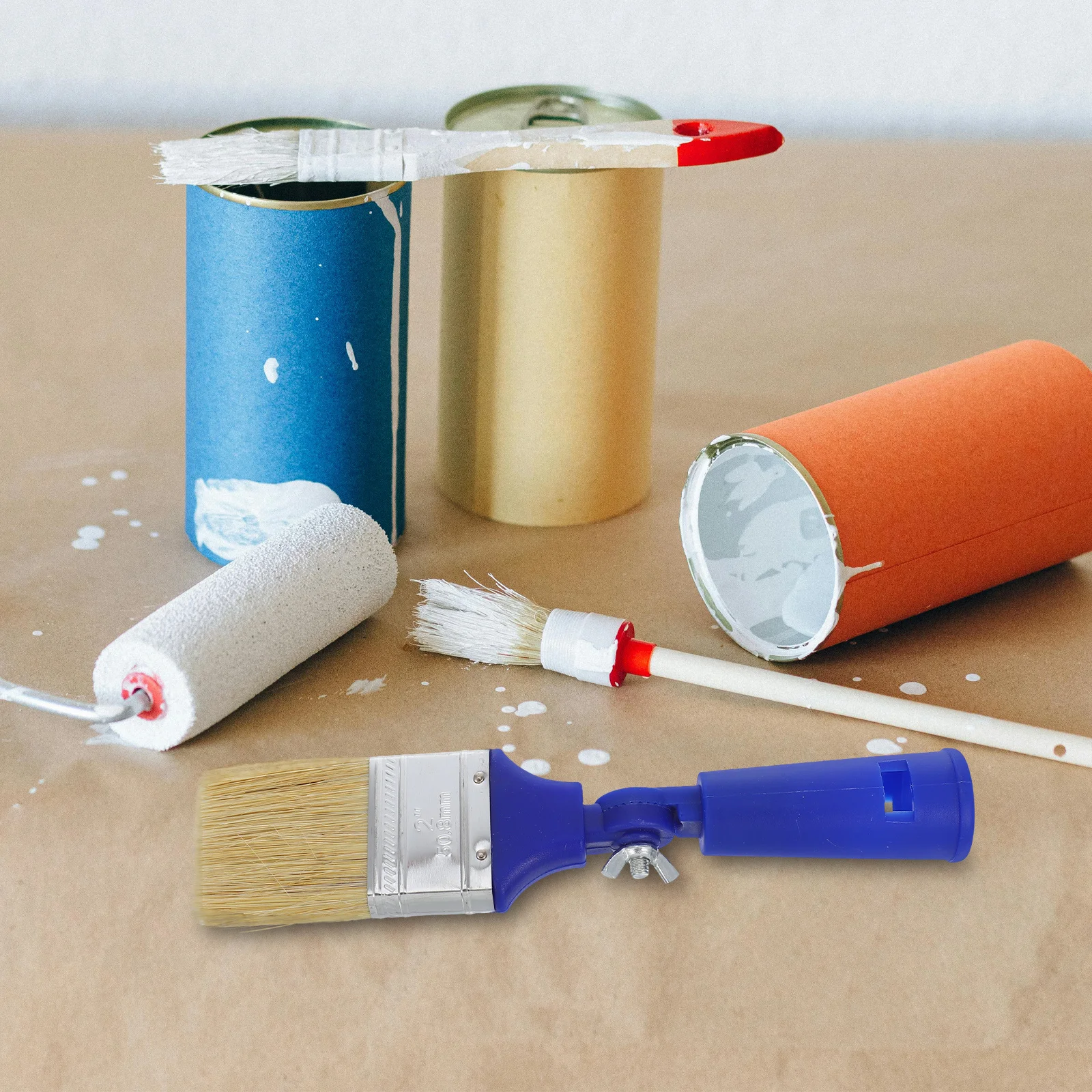 Kuas Cat Rumah Tangga yang Dapat Disesuaikan 2 Inci dengan Ujung Datar untuk Cat Minyak, Akrilik, Pewarna, Dinding, Furnitur, Lukisan Detail Halus