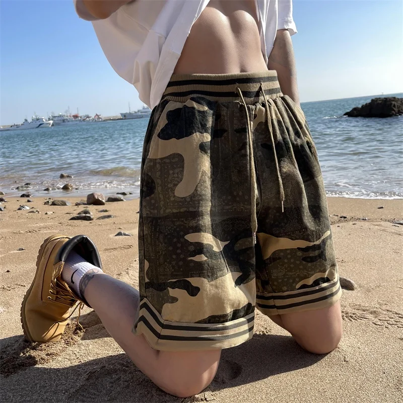 

Camouflage Workwear Shorts Men's Summer Beach Basketball Embroidery Five-Quarter Mid-Pants Loose Fit Comfortable Casual Trousers