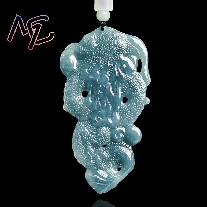 Myanmar Jadeite Dragon Pendant Necklace Stone Carved Amulet Fashion Accessories Talismans Vintage Burmese Jade Designer