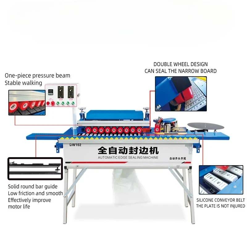 DW102 Mdf Automatic Edge Banding Machine Straight Bevel Pre-milling Corner Trimming for Plywood Production Core Components Motor