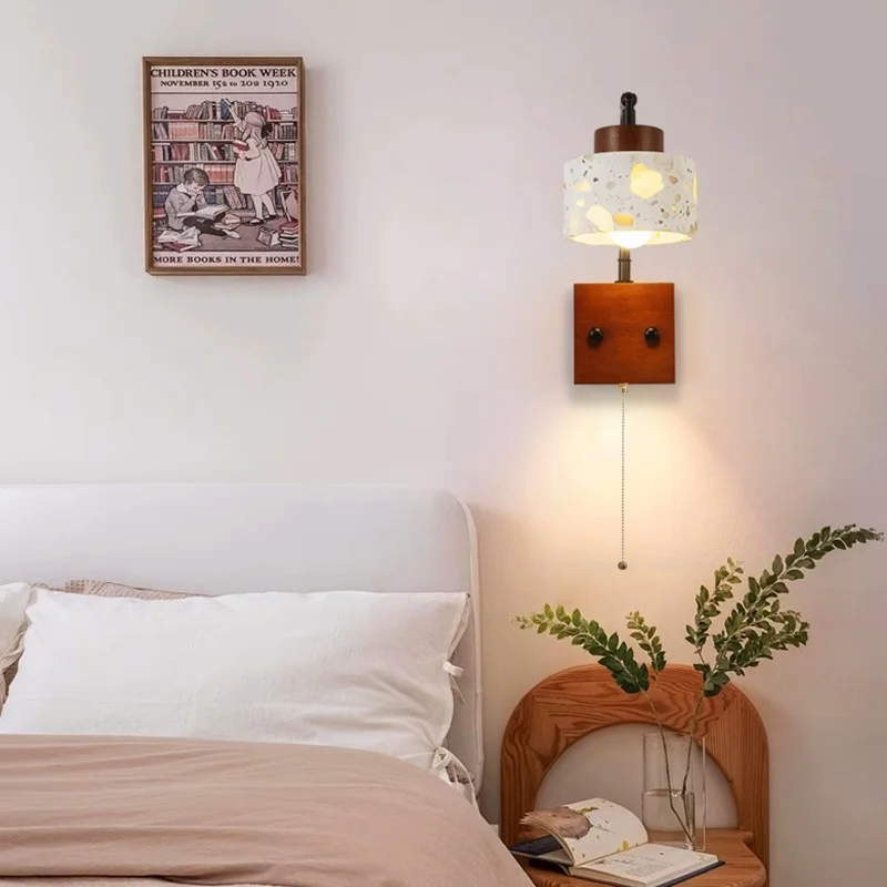 IWHD Mid Century Modern LED Wall Lights For Home Lighting Living Room Stair Pull Chain Switch Terrazz Bedroom Lamp Lampara Pared