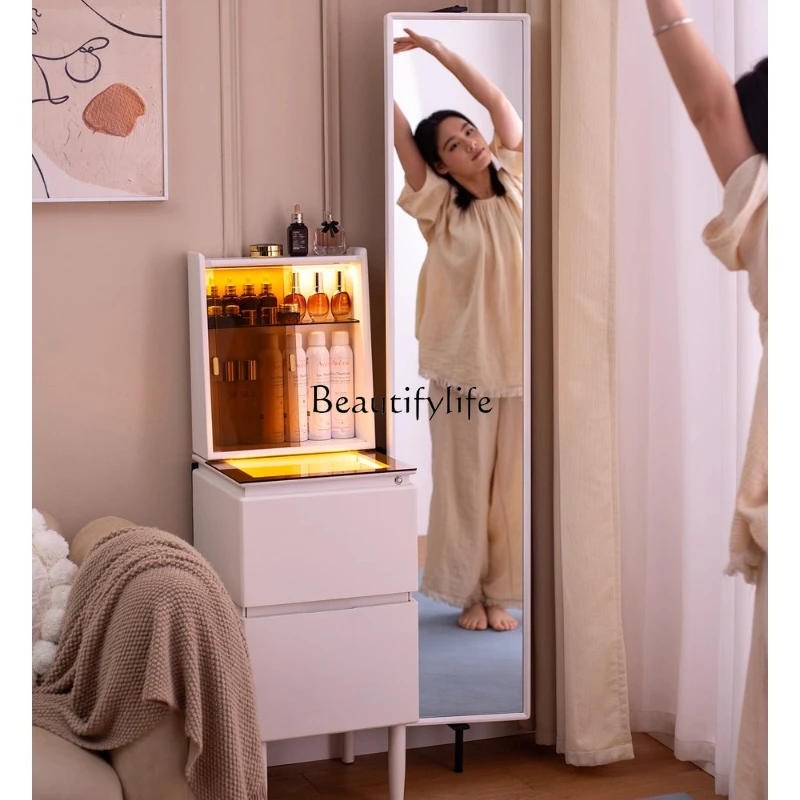 

Dresser rotating full-length mirror integrated bedroom solid wood chest makeup table with hole board full-length mirror