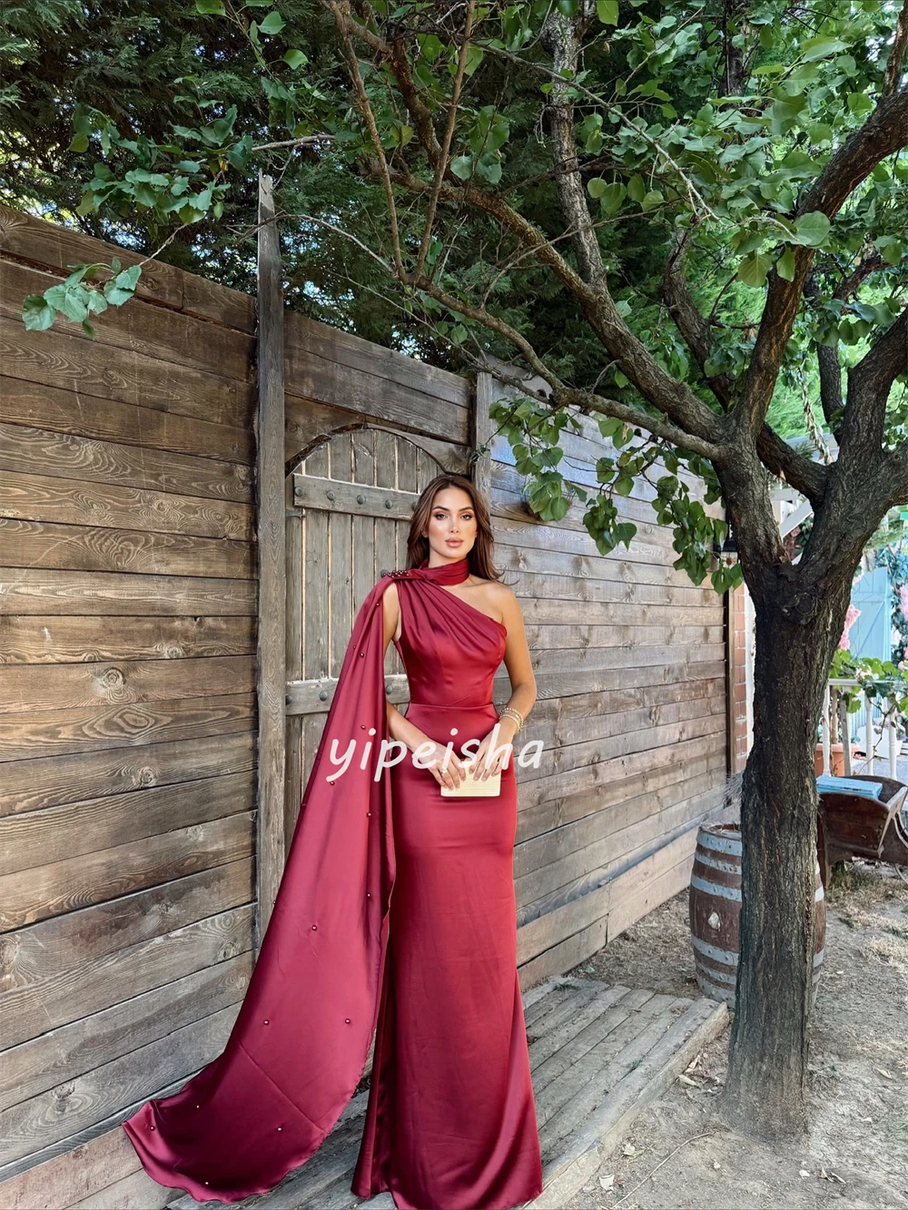 Personalizado estilo moderno elegante jérsei beading plissado em linha reta halter vestidos longos sob medida vestidos de ocasião tamanhos disponíveis retro