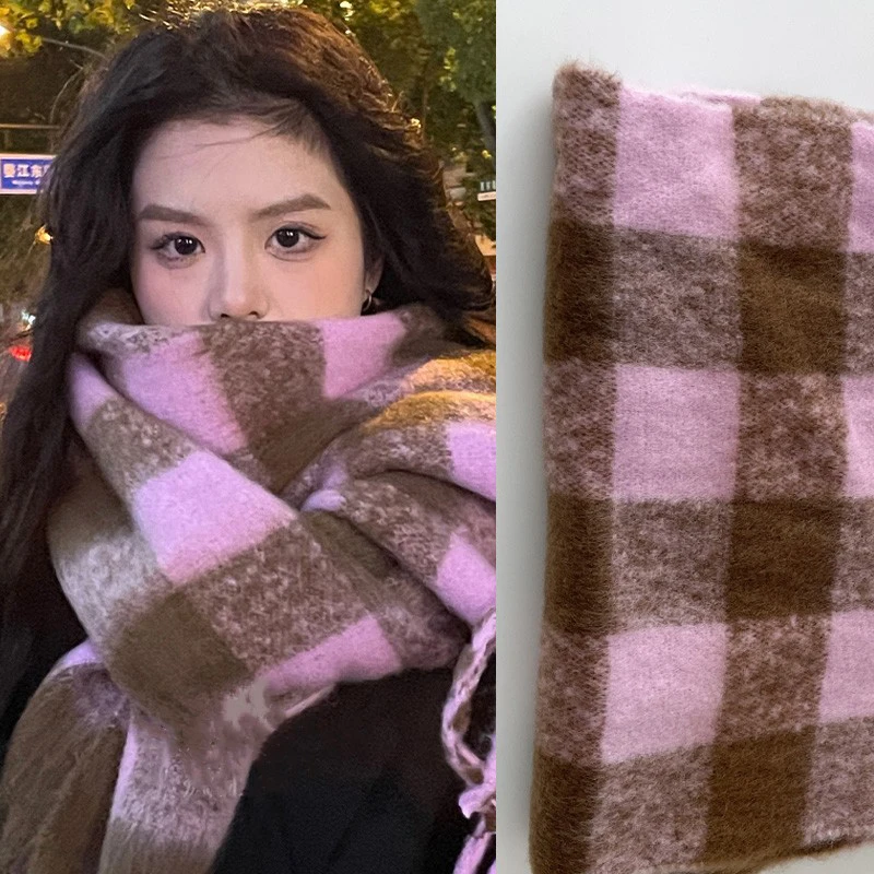 Women's Fashion Plaid Scarf Warm Scarf Plaid Soft Long Wrap Shawl Christmas Thickened Winter Neck Warm Knitted Scarf For Women