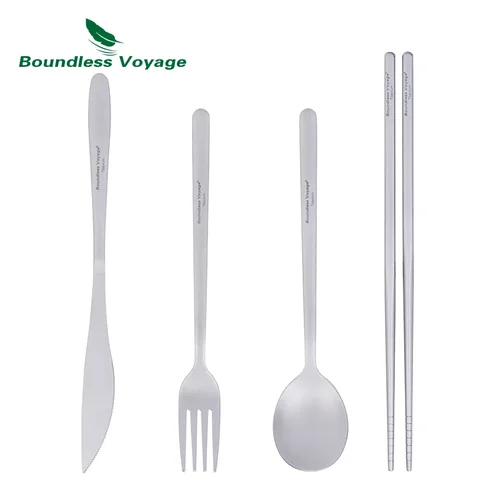 Boundless Voyage-Juego de palillos de titanio, cuchillo, tenedor, cuchara, vajilla de acampada, cubiertos de utilidad para viaje en casa, vajilla de Picnic