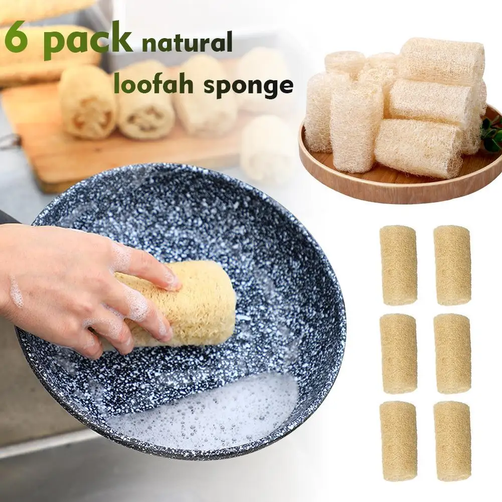 Paño de cocina de lufa Natural, esponja de limpieza de cocina y baño de fibra de alta calidad, Ideal para exfoliar y quitar Stai, 6 uds.