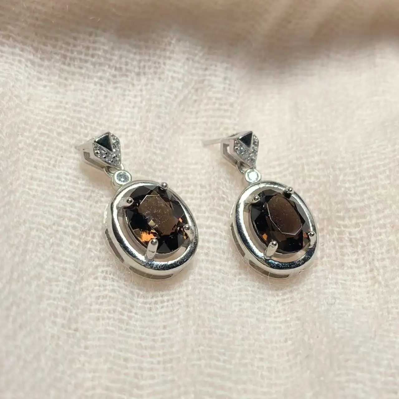 

MM Natural Smoky Crystal quartz Stud Earrings For Women Stone 925 Sterling Silver Vintage Gift Prevent Allergy Fine Jewelry