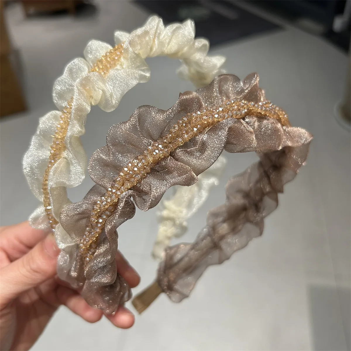 Korean Style New Organza Hairband With Ruffle Edge Woven Headband For Women's Headwear Hair Clip