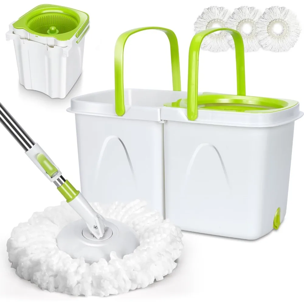 

Spin Mop and Bucket with Wringer Set for Home,Separate Clean and Dirty Water,Spin Mop Bukcet System with 3 Reusable Microfiber