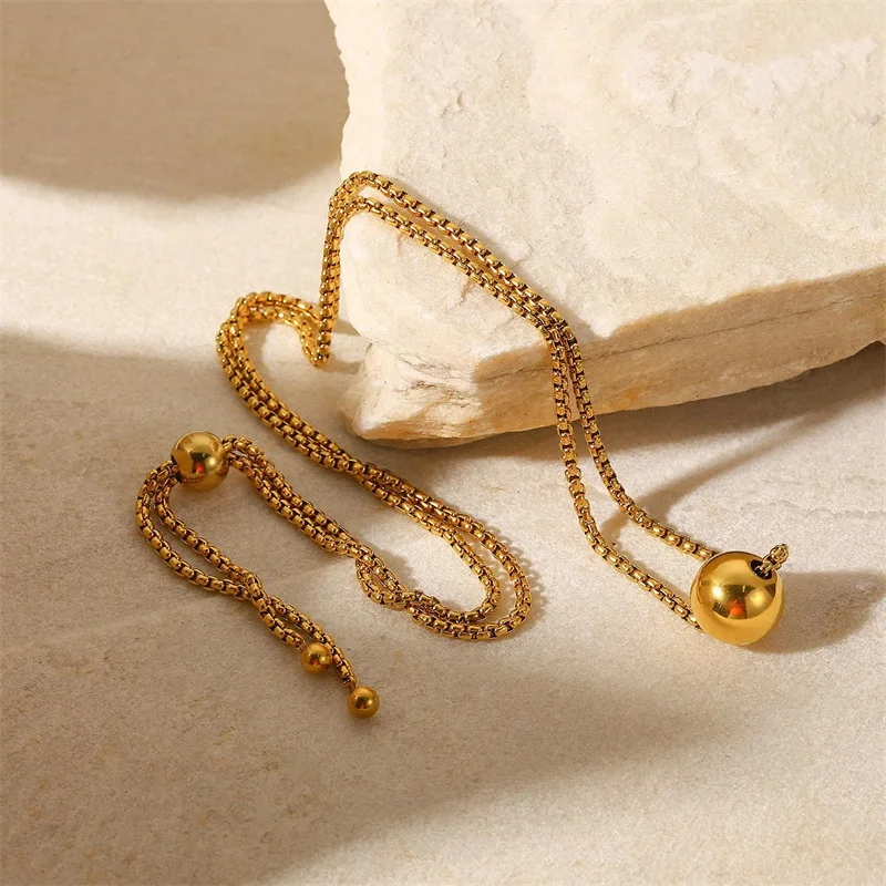 GANPUP 316L Edelstahl Gold Farbe Perle Kugel Halskette Armband Set für Frauen Metall Textur Wasserdicht Schmuck Urlaub Geschenk – Detail 8