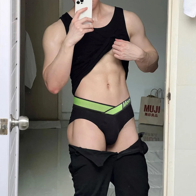 Sexy Pink Green Blue Waistband Modal Underwear Men Briefs Breathable Soft Low Waist Mens Brief Cueca Ropa Interior Hombre