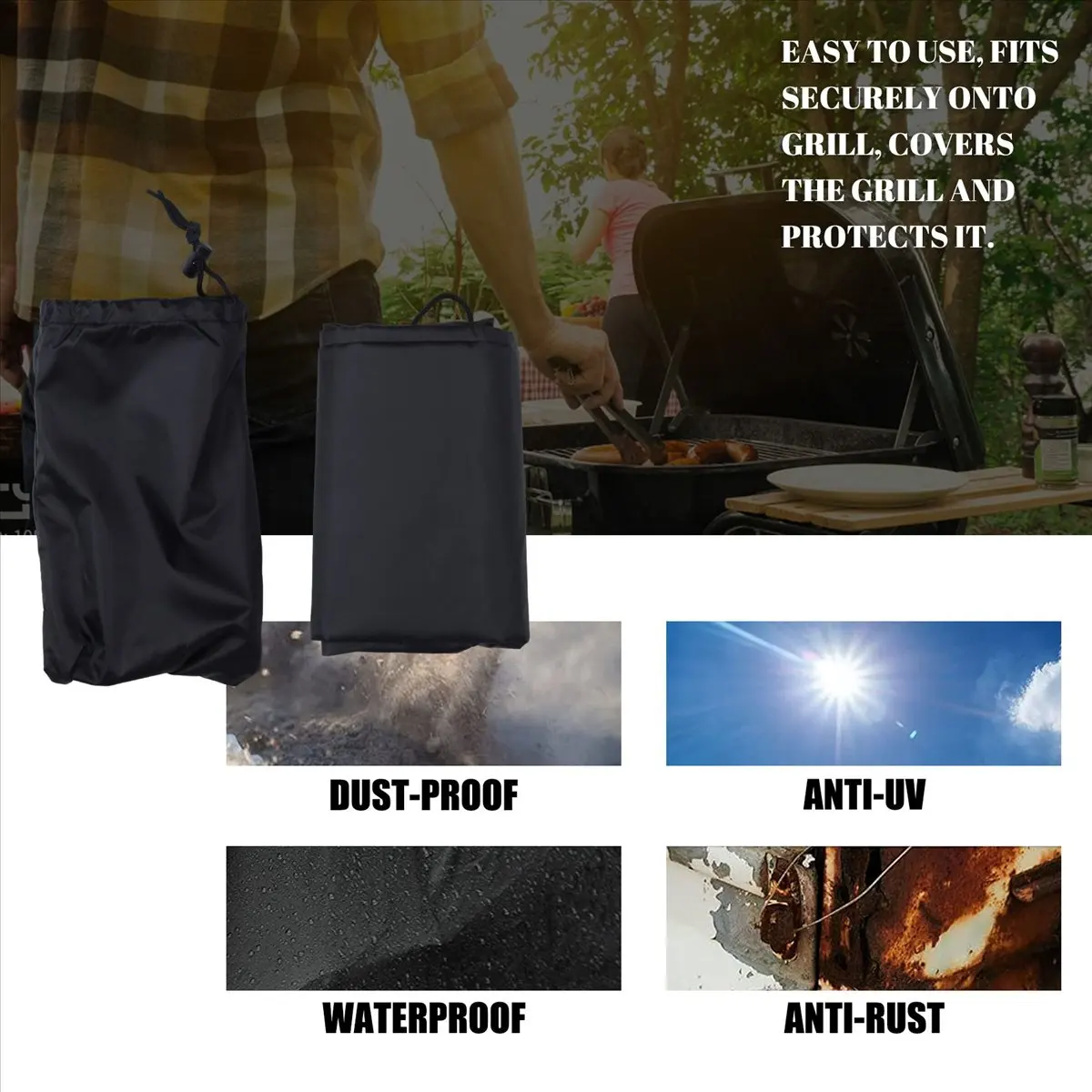 A75K Waterproof BBQ Cover Barbeque Rolling Cart Grill Cover for Q1000 Q2000 Series Protector ,UV