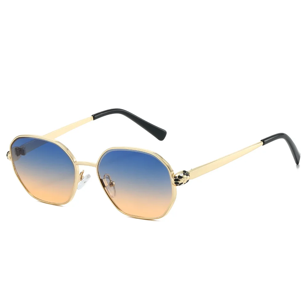 2026 Neue Luxus-Goldrahmen Sechseckige Unisex-Modebrille, Schlangenkopf-Dekor Retro Übergroße Brille