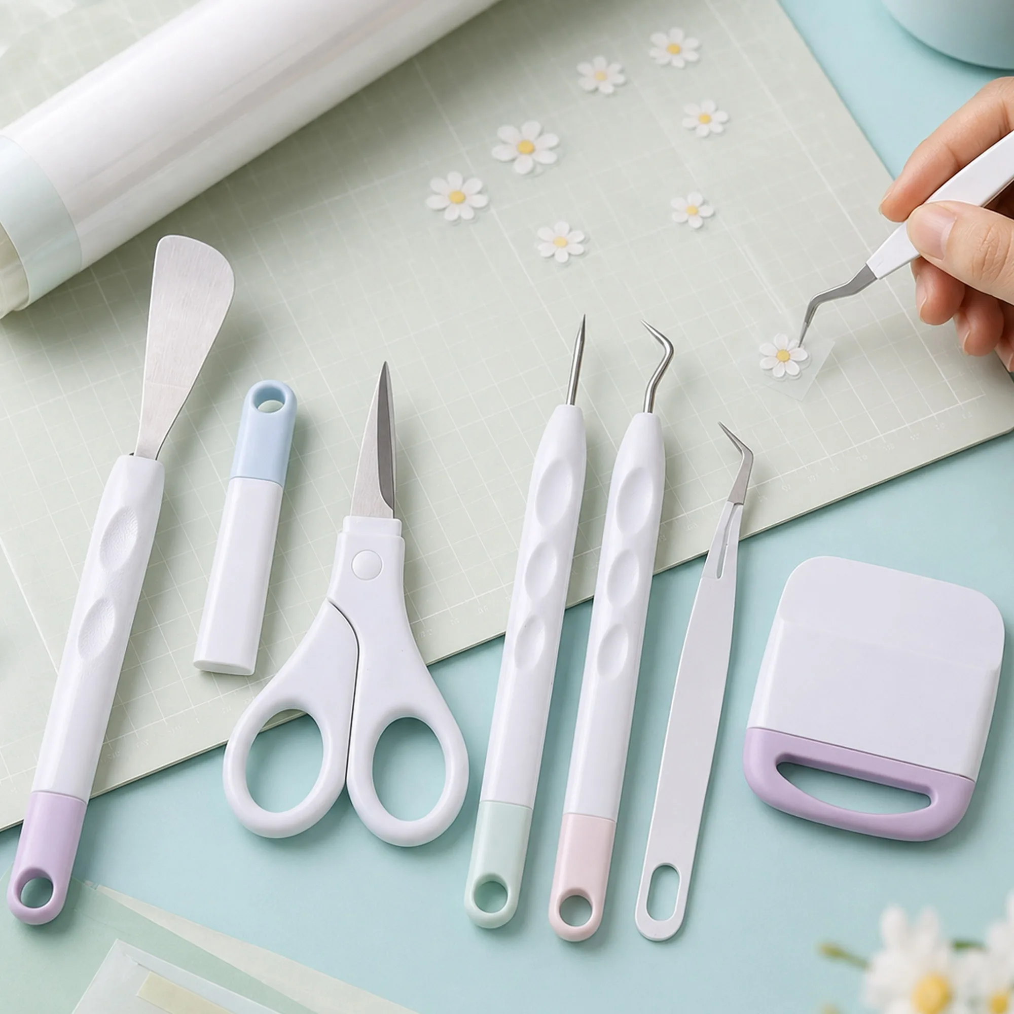6Pcs Craft Vinyl Weeding Tools Set Precision Scissors Tweezers Spatula Scraping Piecing Burnish Tools for DIY Card Projects - view 5