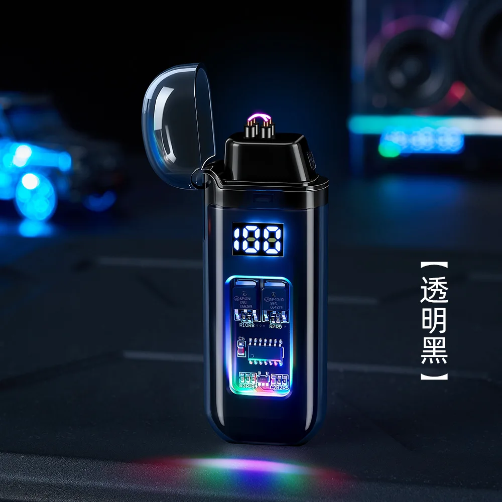 Transparent Shell Waterproof and Windproof Outdoor Dual Arc Lighter with Battery Display and USB Electronic Cigarette Lighter view 6