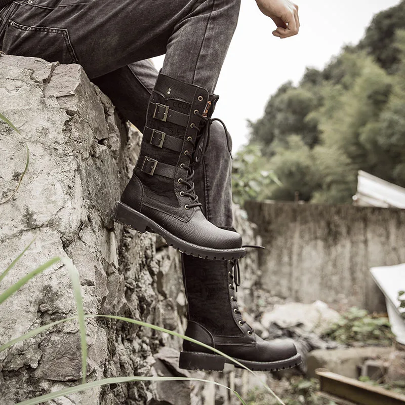 2026 Men's Cowboy Boots High Top Inner Heightening Shoes High Breathable Boots Plus Size Shoes Casual Sneakers Motorcycle Boots