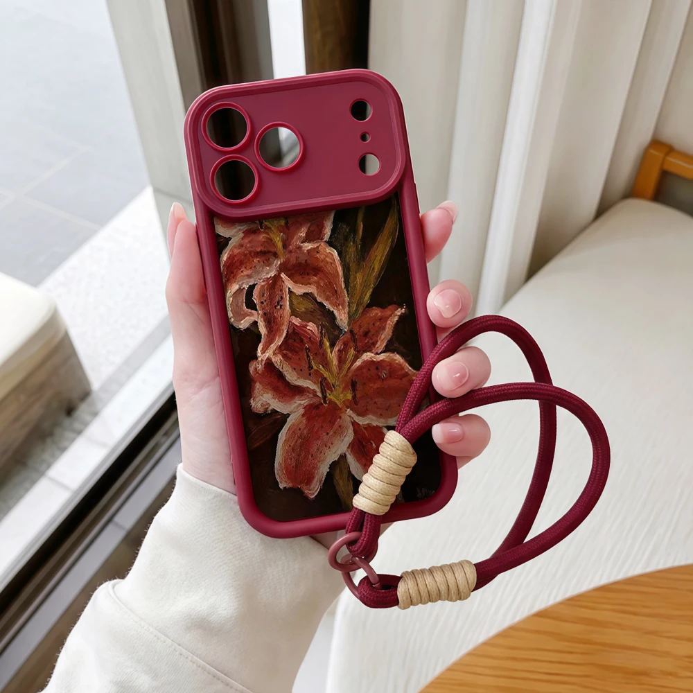 Künstlerische rote Lilien-Handyhülle mit Lanyard für Samsung Galaxy Note 20 S25 S26 Plus S24 S23 FE S25 S24 Ultra A57 A07 5G Silikonhülle – Detail 7