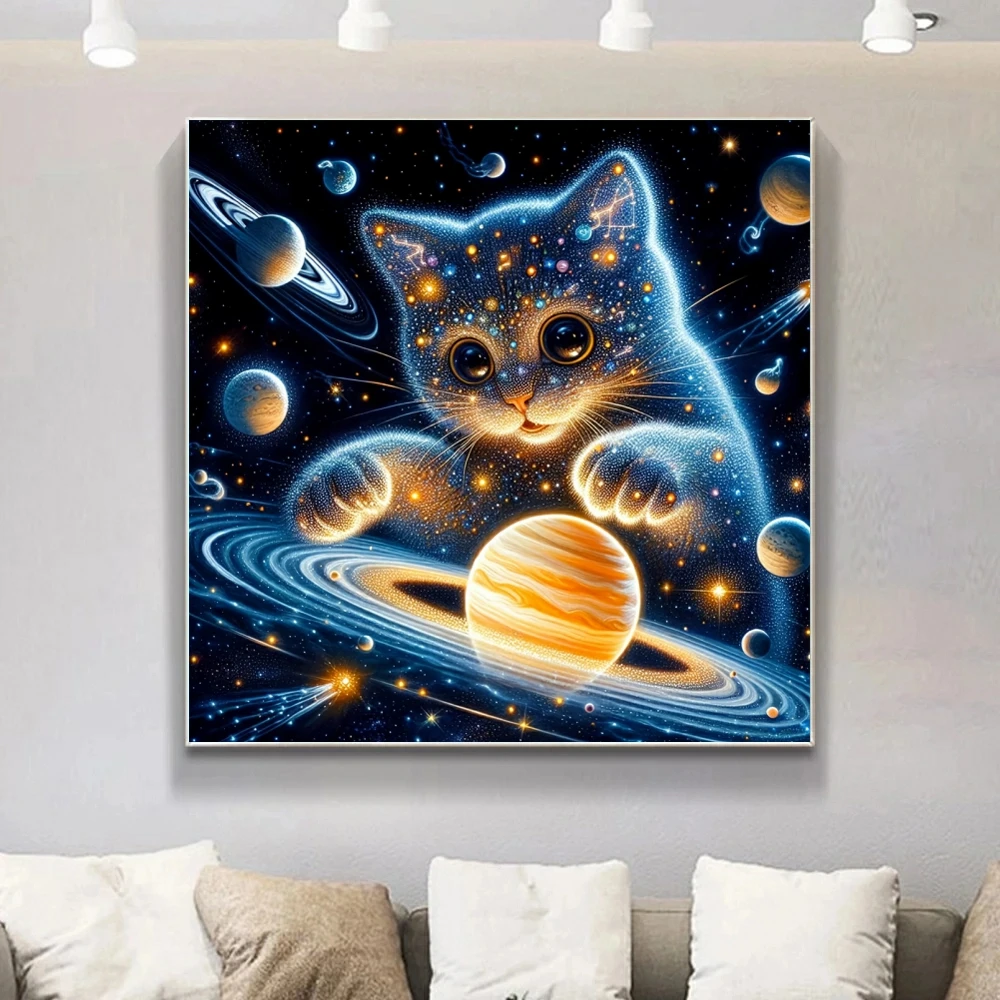 DIY Katze Diamant Malerei Stickerei Tier Sternenuniversum Planet Geeignet für Anfänger Mosaik Bild Strass Urlaub Geschenk