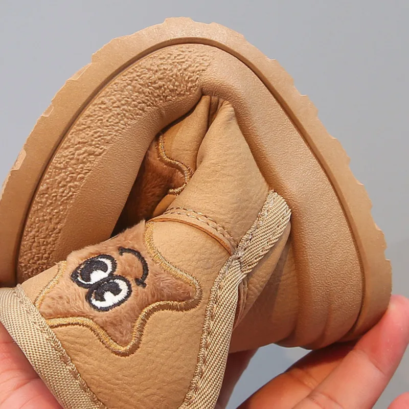 كارتون ستار أطفال أحذية الثلوج الشتاء الصلبة بولي PU أفخم سميكة بنين بنات حذاء الكاحل الدافئة هوك حلقة لينة أسفل الأطفال الأحذية