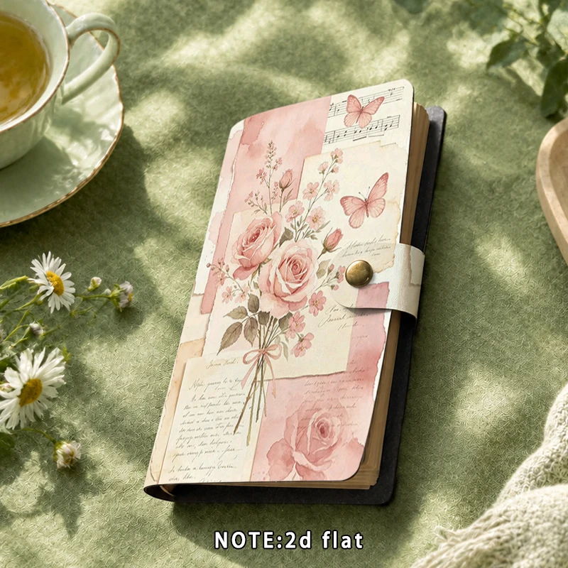 Vintage Pink Rose Butterfly Notebook Snap Button Journal A6 Diary Book Gift for Women Birthday Present Scrapbooking Stationery