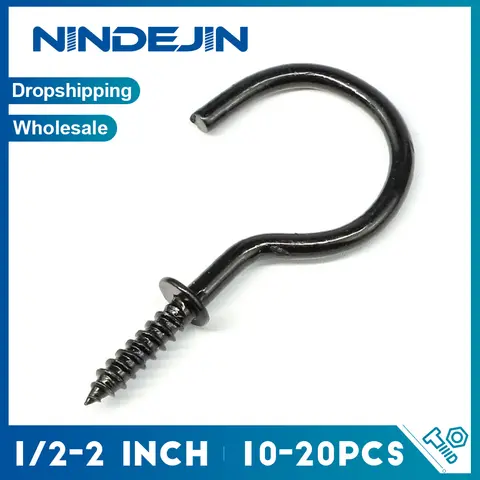 NINDEJIN 블랙 헤비 듀티 목재 벽 천장 후크, 식물 스트링 조명 걸이용 쥬얼리 후크, 1 2, 1/2 3/4