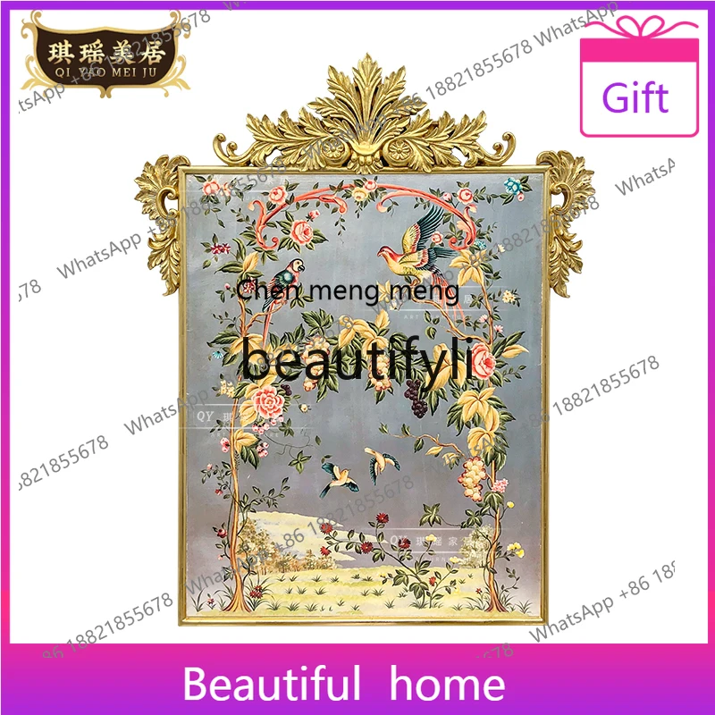 

French Luxury High-End Solid Wood Gold Foil Hand-Painted Vintage Palace Decor Single Wall Scroll