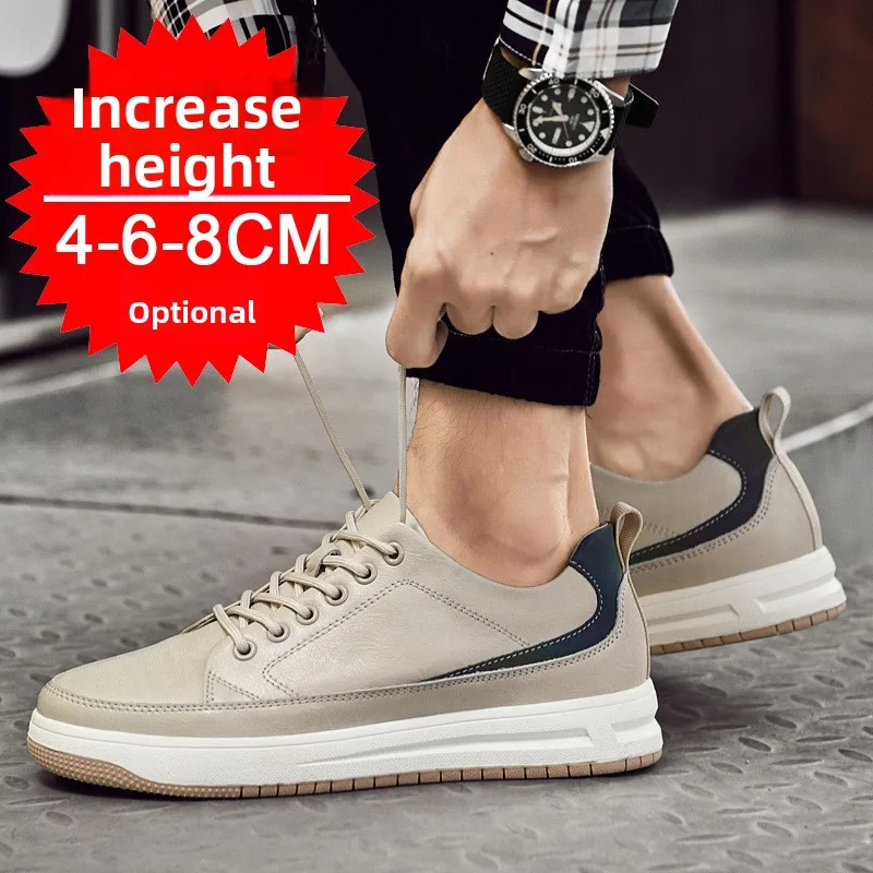 

Mens Invisible Height Increasing Casual Sneakers 4/6/8CM Hidden Elevator Shoes Lace Up Leather Skateboard Shoes for Men Non Slip