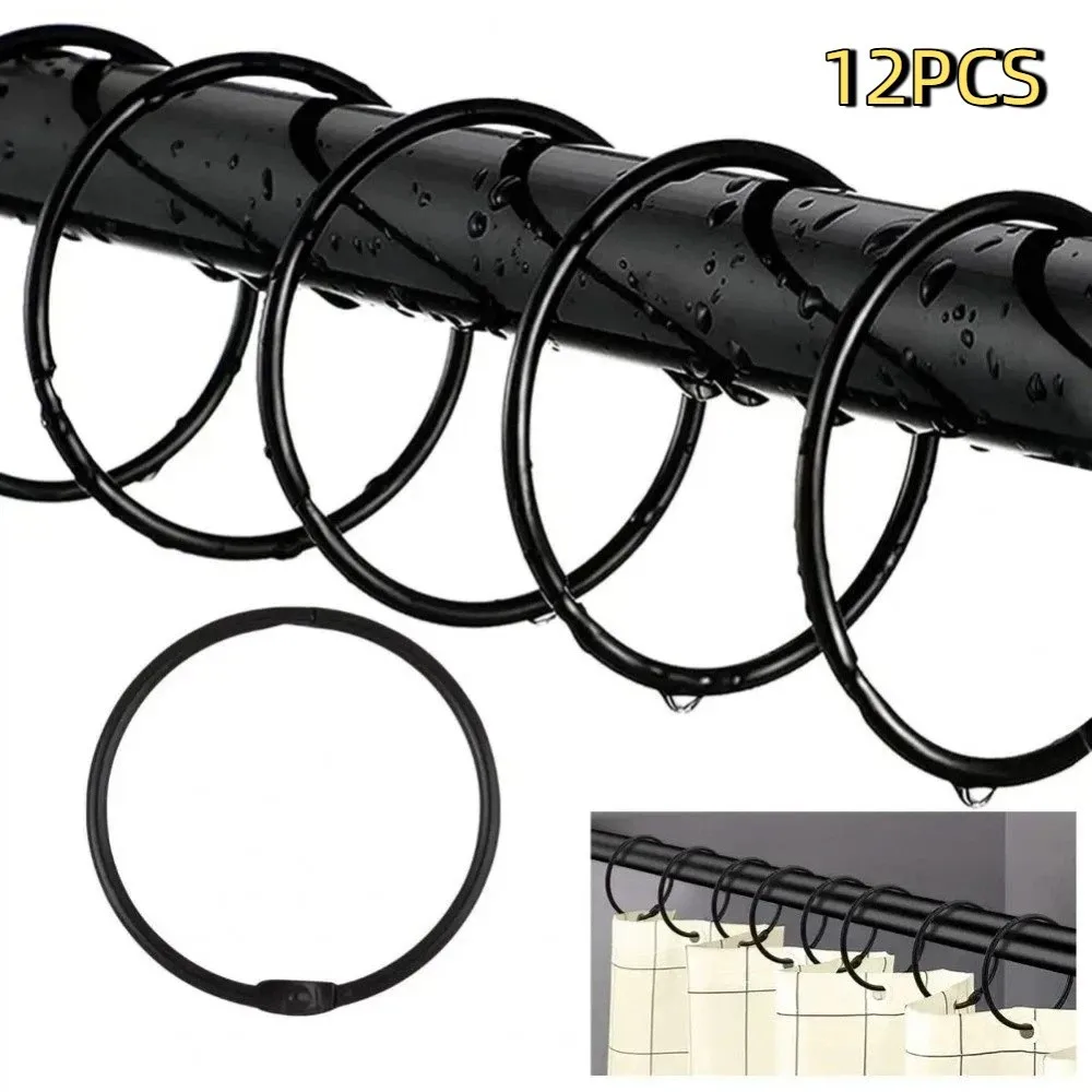 12PCS Rust Proof Shower Curtain Hooks Anti-Drop Strong Load-bearing Bathroom Curtain Rings Circular Curtain Rings