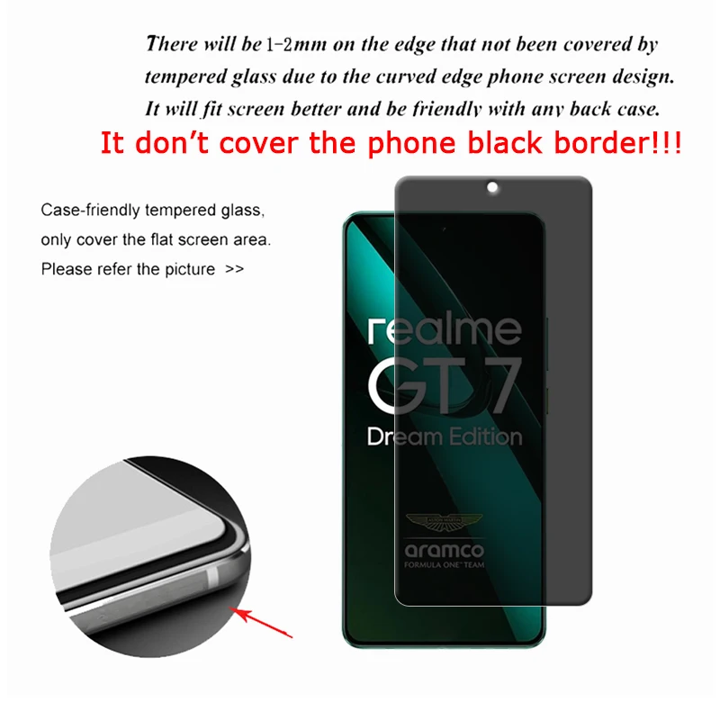 1/2/3/4 szt. Szkło Hartowane Prywatyzujące Antyszpiegowe z Klejem na Ekran Realme GT 7 Dream Edition