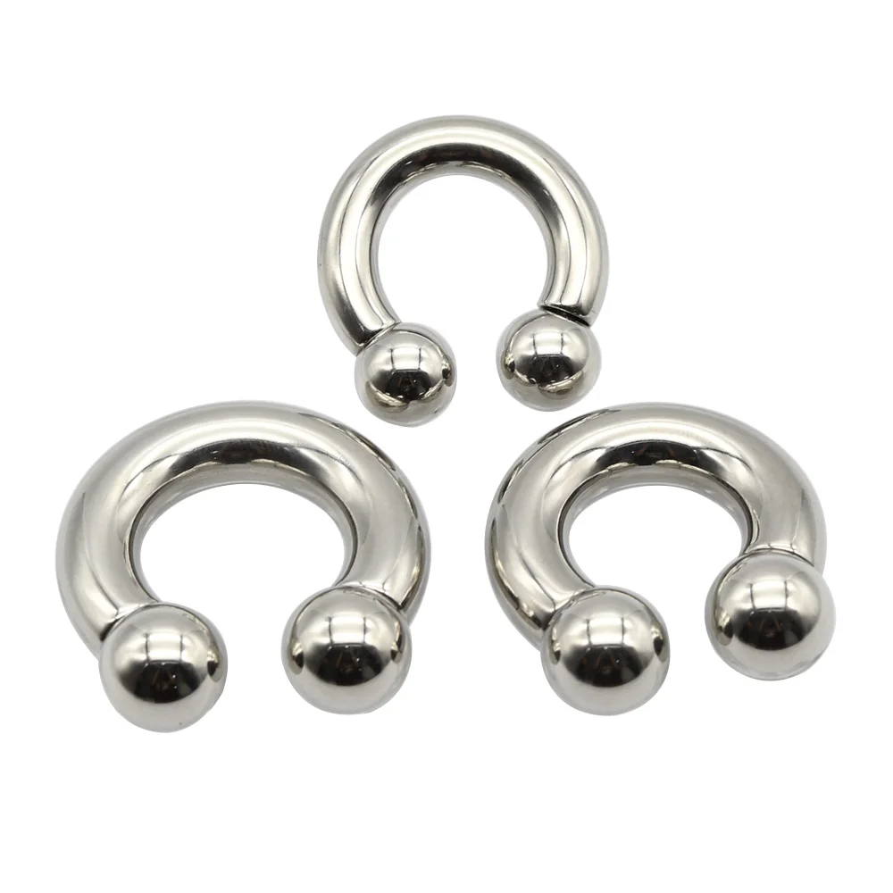 12G-00G Large Gauge Stainless Steel Horseshoe Ring Ball Septum Stretcher Helix Piercing Hoop Ear Expander Ear Hangers Weights