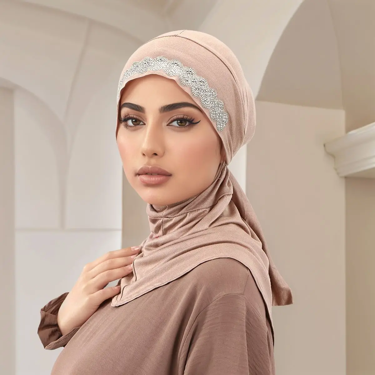 2025 Diamanti Amira Jersey Sciarpa Foulard Musulmano Hijab Donne Cravatta Indietro Testa Avvolgere Turbante Passamaca Cofano Islam Cappello Turbante Mujer