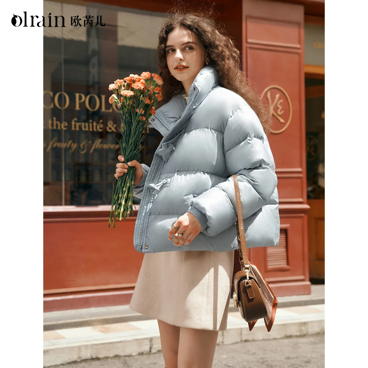 OLrain المرأة سترة منتفخة 2025 الشتاء موضة عادية فضفاض أسفل معاطف الصلبة الحلو ستار زر الملابس النسائية GO57DY000829