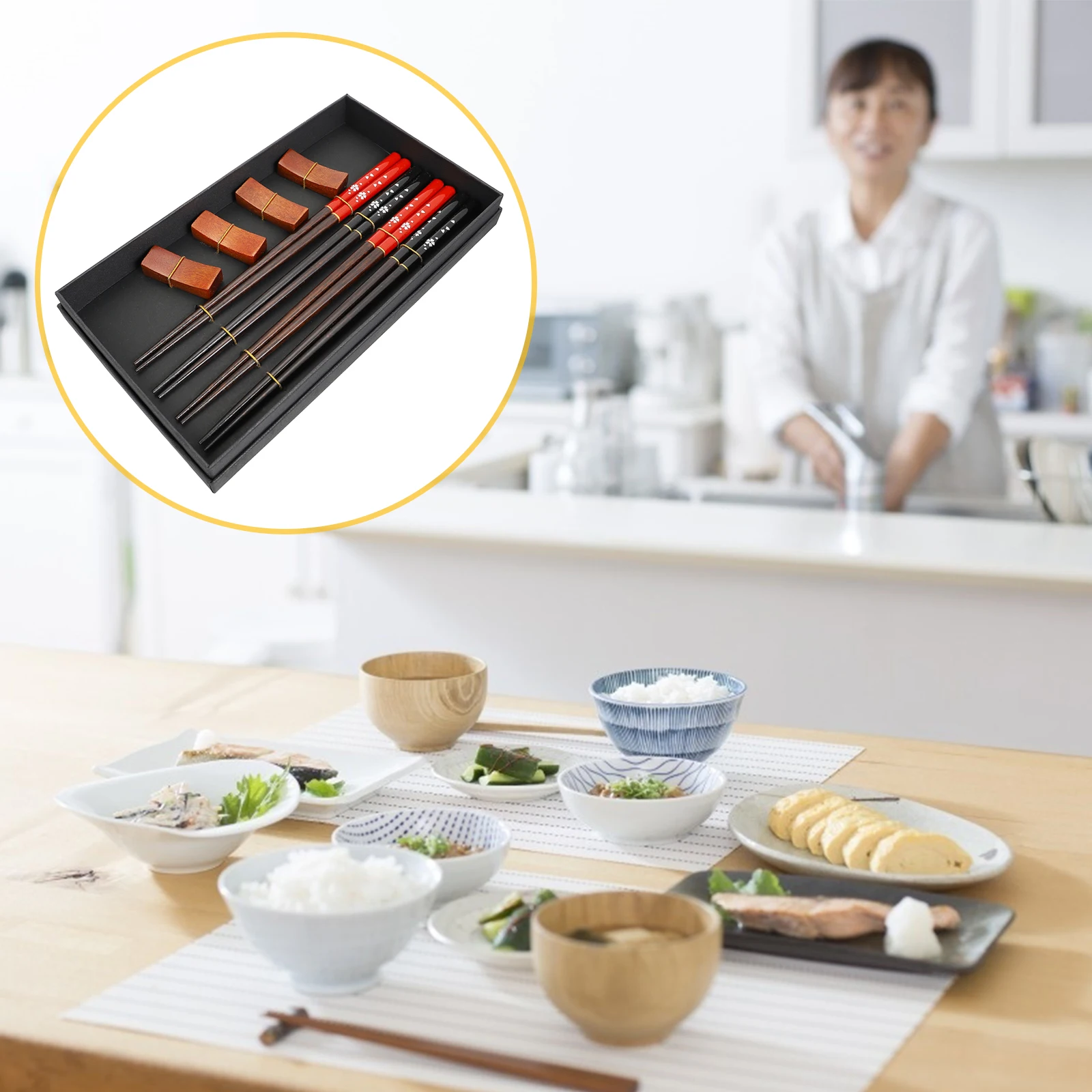 

1Set Portable Tableware with Case Reusable Wood Chopsticks and Rest Set Elegant Design for Picnic Business Trip Gift Idea