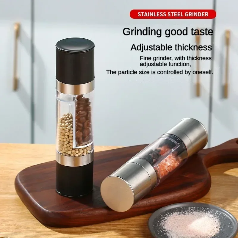 Salt and Pepper Grinder 2 in 1 Manual Stainless Steel Salt Pepper Mills with Adjustable Ceramic Grinding Spice Mill Kitchen Tool