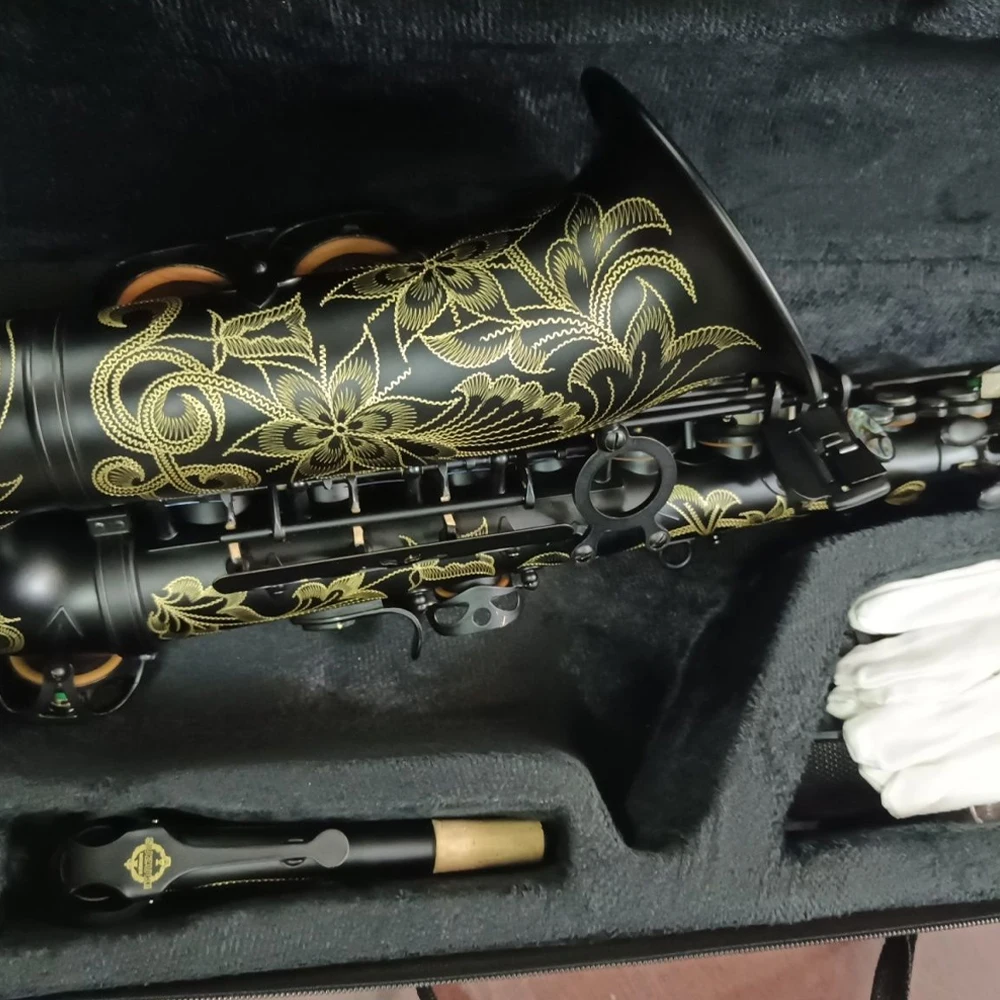 Matte black lacquer matte E-flat alto saxophone handmade delicately carved EB tone brass jazz instrument sax alto