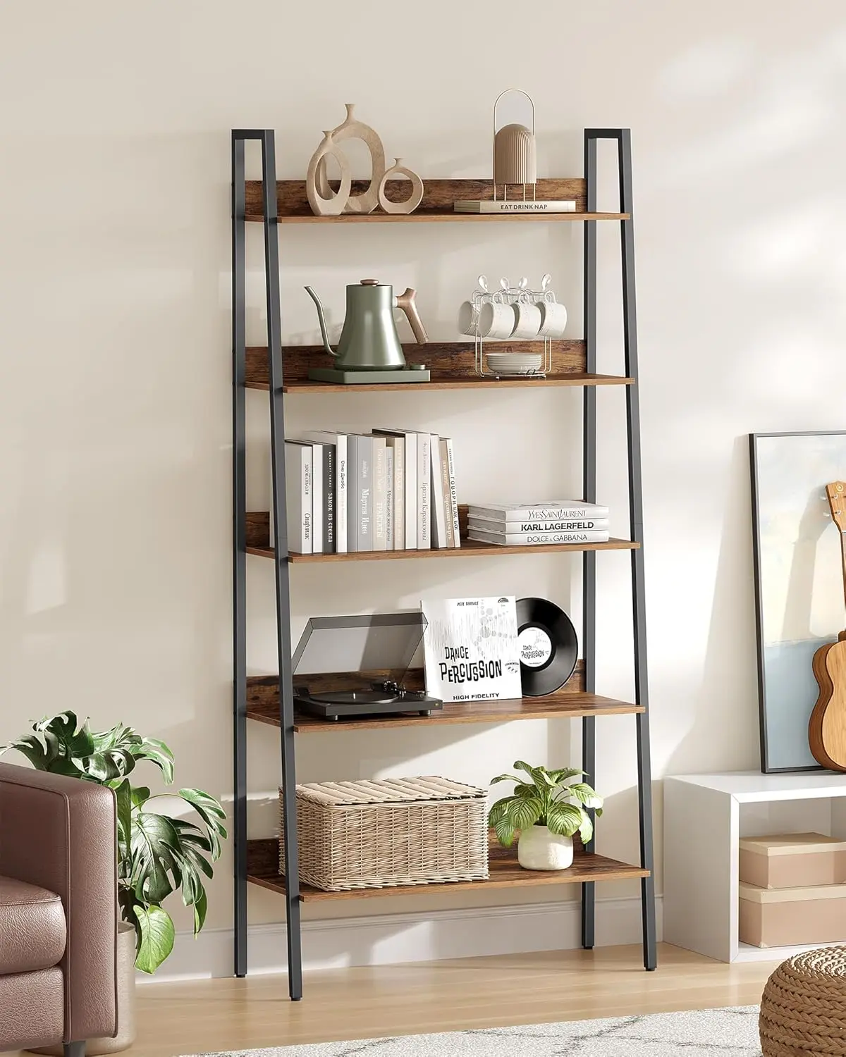 

Umail Furniture Bookshelf, 5-Tier Bookcase, Ladder Shelf for Home Office, Living Room, Bedroom