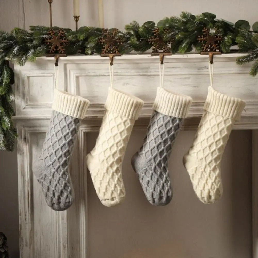 

Exquisite Rhombus Texture Knitted Christmas Stocking Reusable Yarn Christmas Gift Socks Large Size Xmas Gift Bag New Year