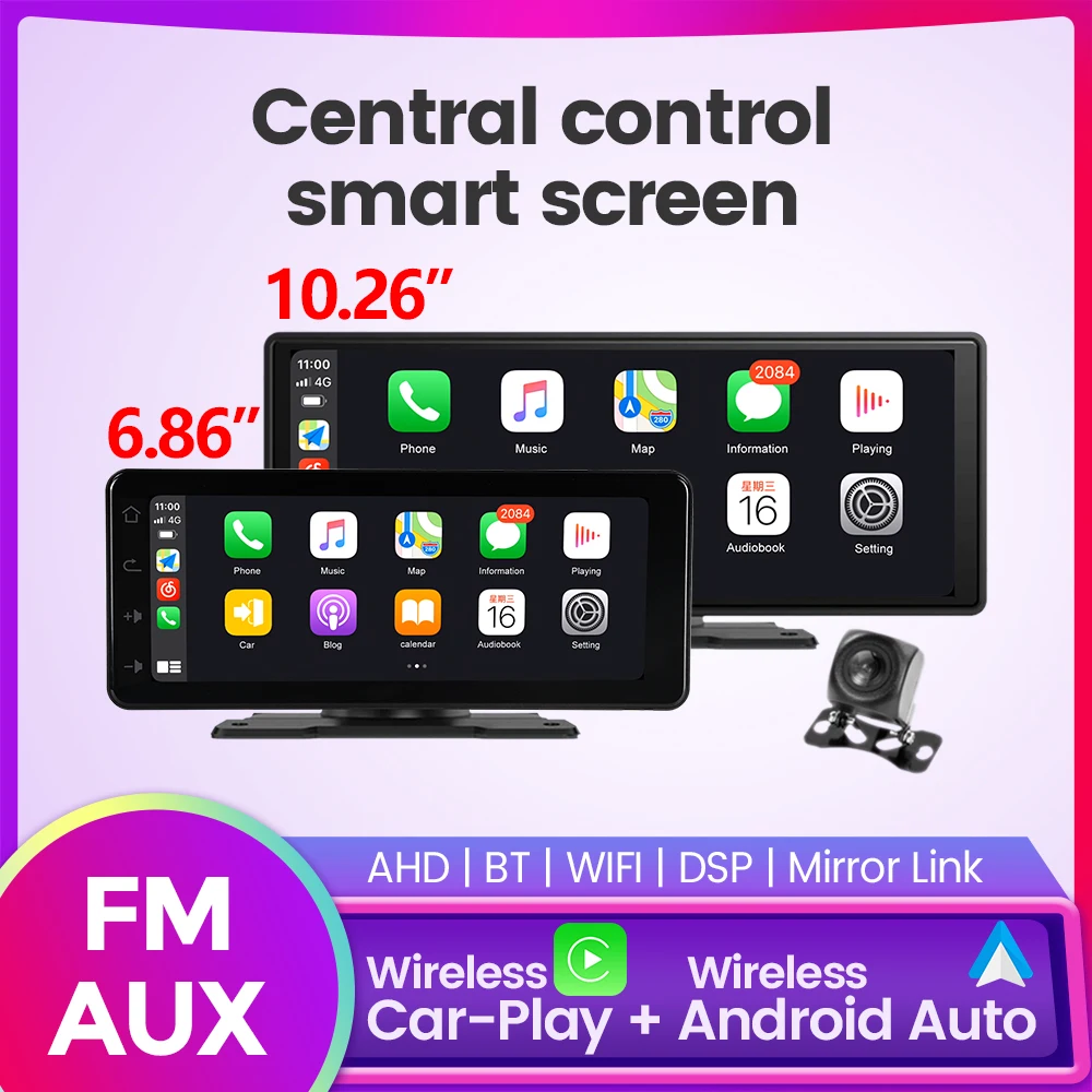 Pantalla inteligente multiusos de 6,86/10,26 pulgadas, Control Central, compatible con Mirror-Link, Carplay, Android, pantalla táctil automática,