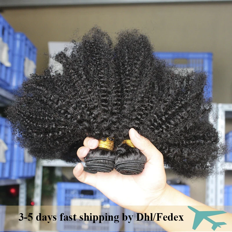 Mongolian Afro Kinky Curly Hair Bundles Natural Raw Human Hair Bundles With Closure 4B 4C Extension Weave Weft Hair For Blacks